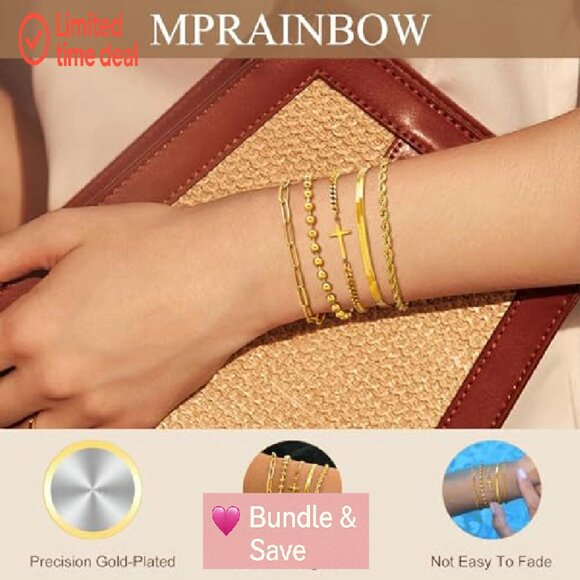 14k Gold Plated Snake Cuban Link Bracelet Set Stackable Christian Jewelry - Picture 5 of 8